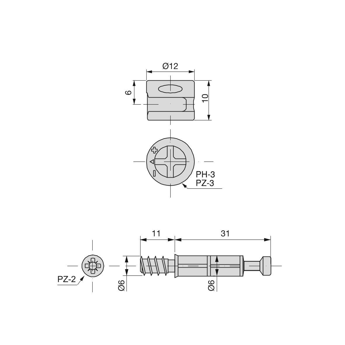 Cams And Dowels Bolt T12 Mm 12 Mm Board Zamak And Steel