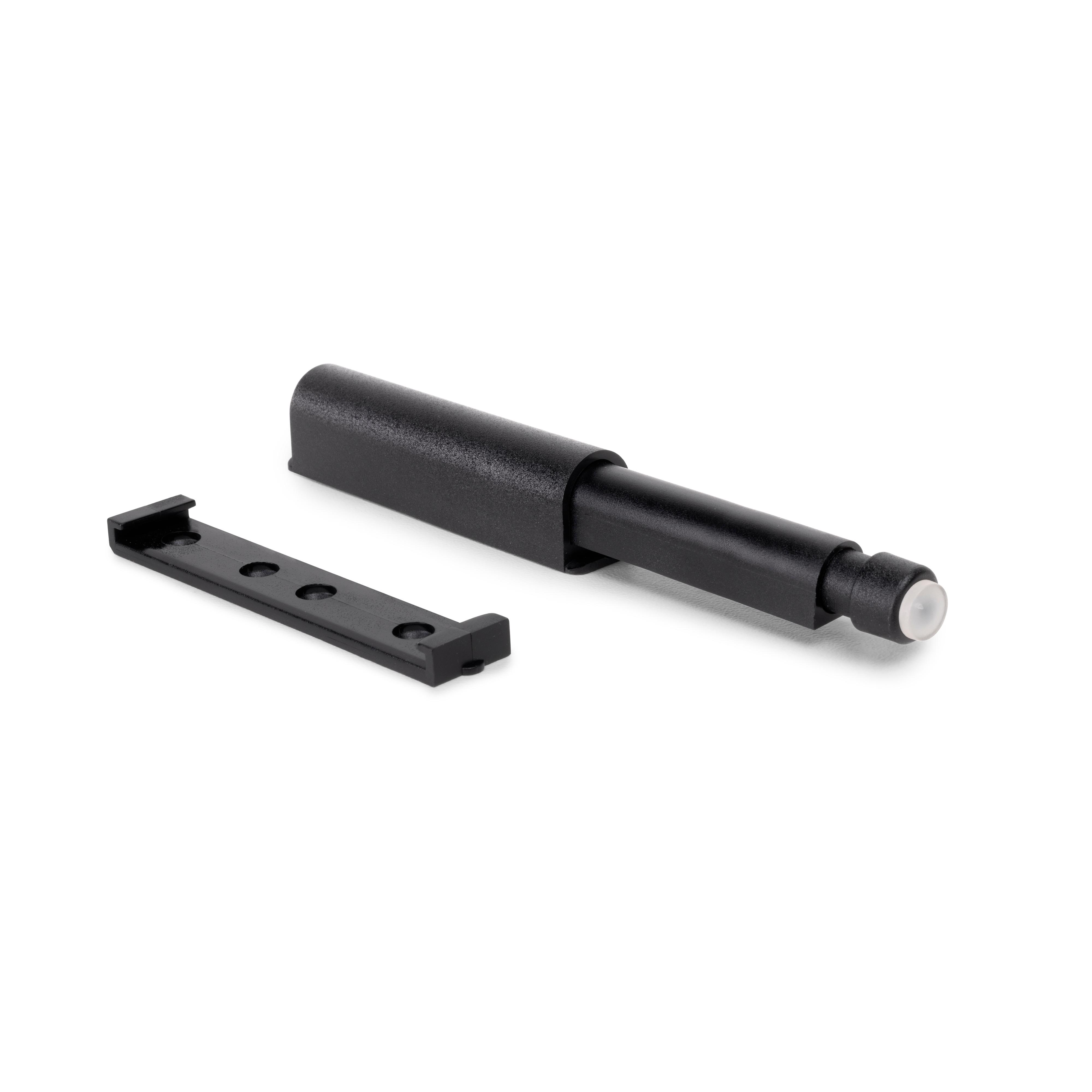 Push Latch door closer to be screwed to the cabinet, 62 mm, Bumper, Black  plastic, Plastic