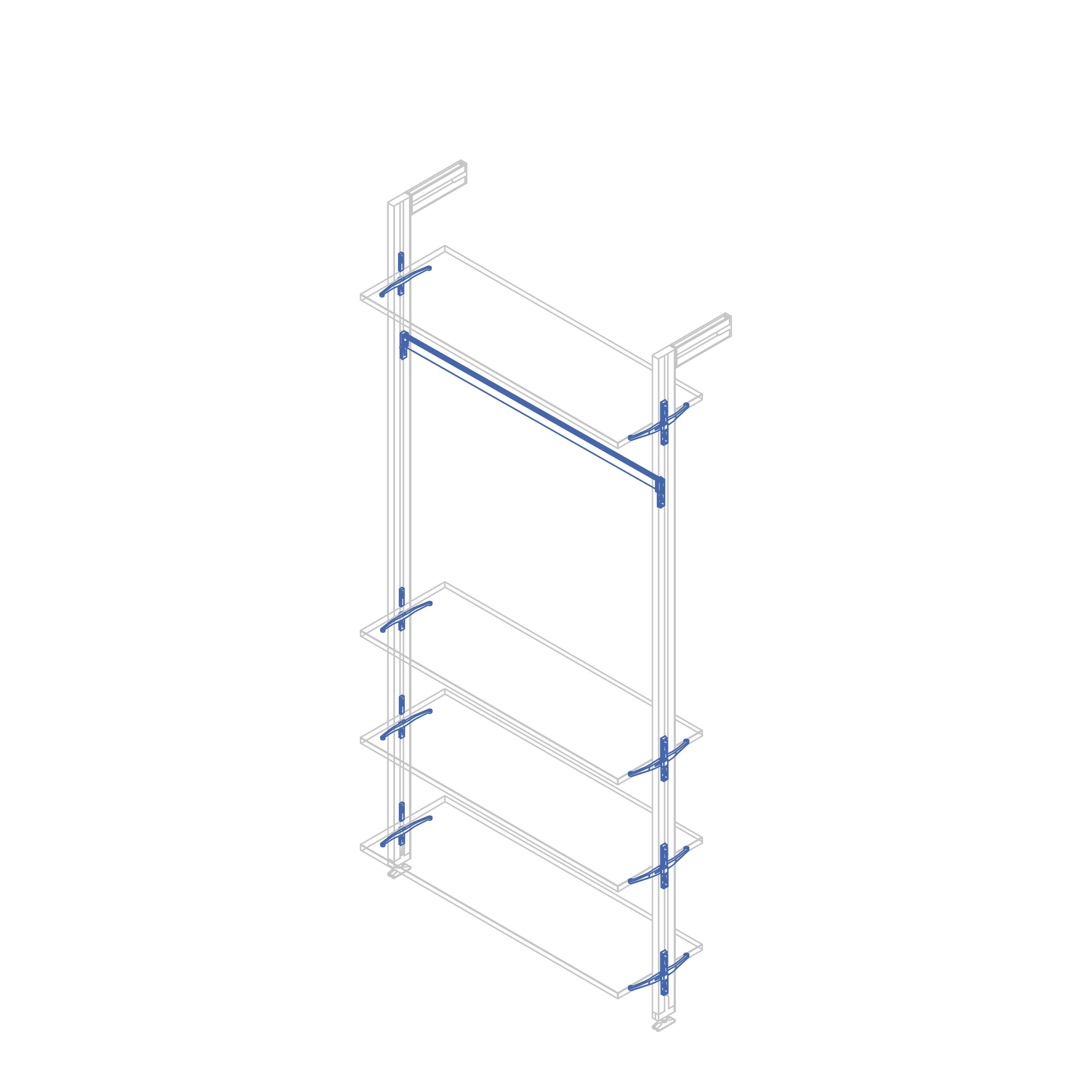 Kit of Supports kit for 4 Wooden shelves and 1 hanging rail 1m 